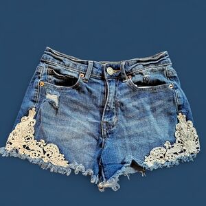 Aeropostale Blue Denim Shorts with Lace Trim. Size 00
